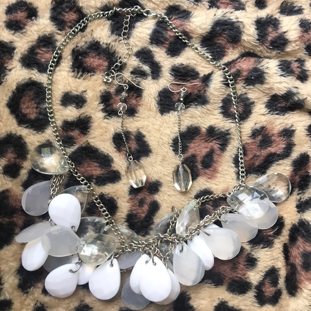 White and Crystal Necklace and earrings set